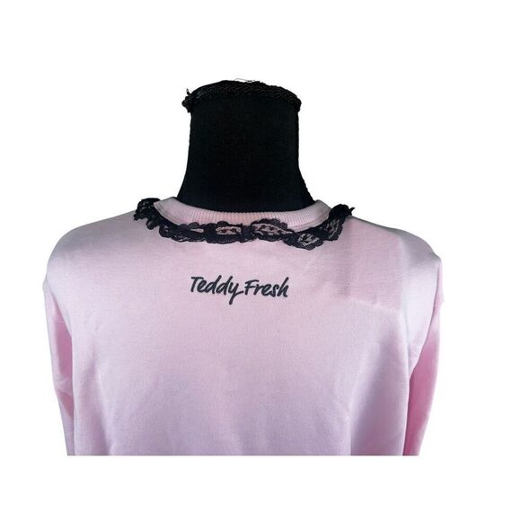 Teddy Fresh applique Bear pink sweater black Lace trim Women’s medium streetwear - Picture 8 of 12